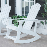 Flash Furniture JJ-C14705-WH-GG Savannah All-Weather Poly Resin Wood Adirondack Rocking Chair with Rust Resistant Stainless Steel Hardware in White